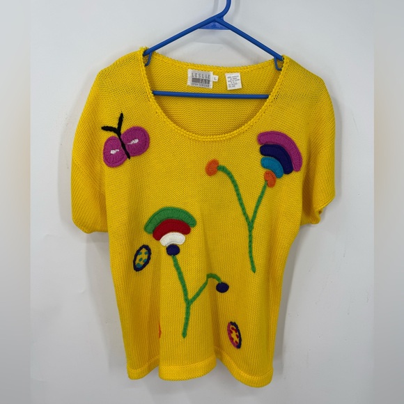 Leslie Fay Tops - Leslie Fay vintage 1980s colorful novelty embroidered print knit sweater top L